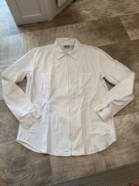 Chico's White Hidden-Zip Collared Blouse